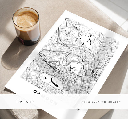 Camden Map Print - Minimalist City Map Poster - Map Art - UK - Camden Print - Camden, London - Different Colours Available