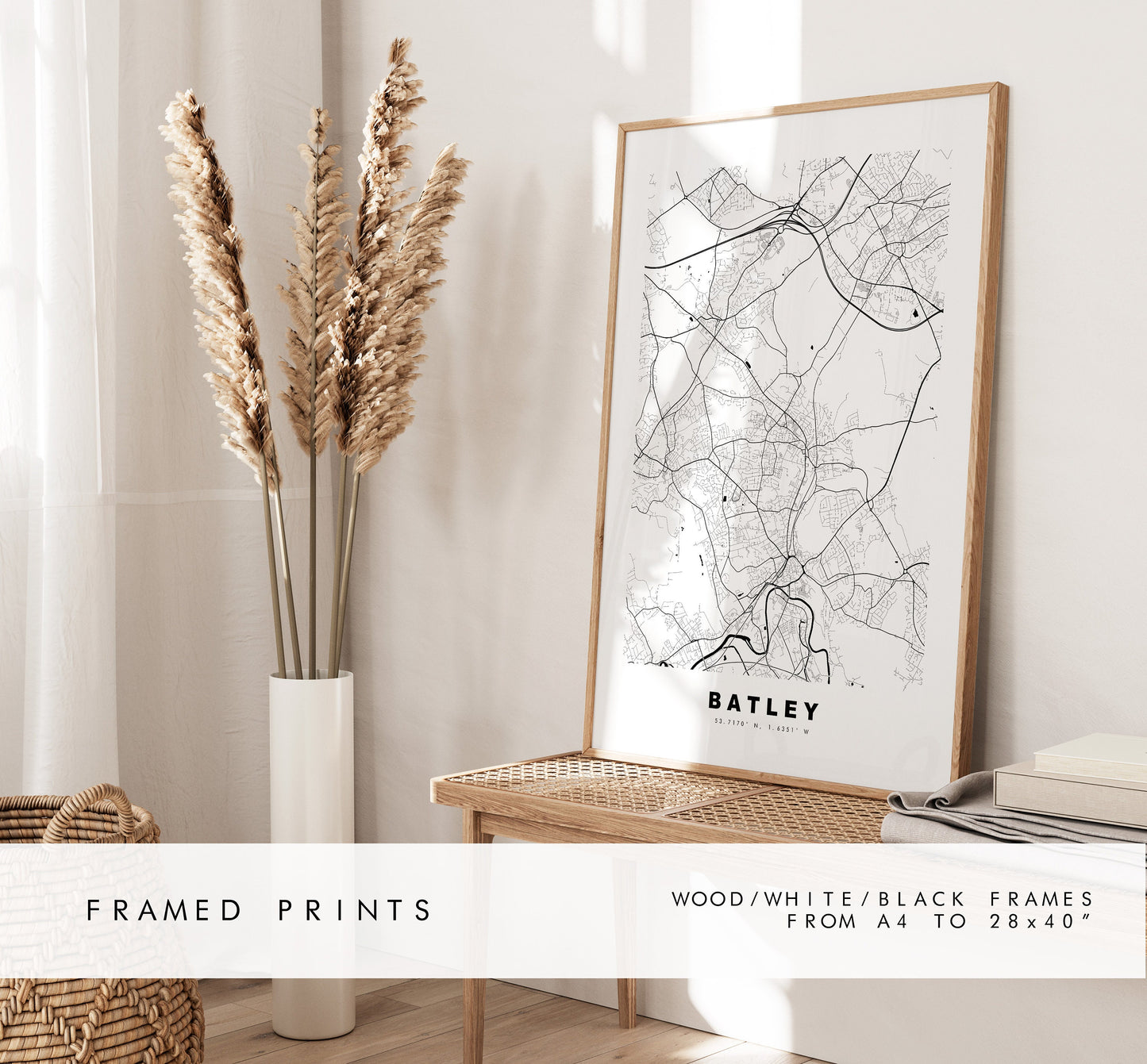 Batley Map Print - Minimalist City Map Poster - Map Art - UK - Batley Print - Batley Poster - Different Colours Available
