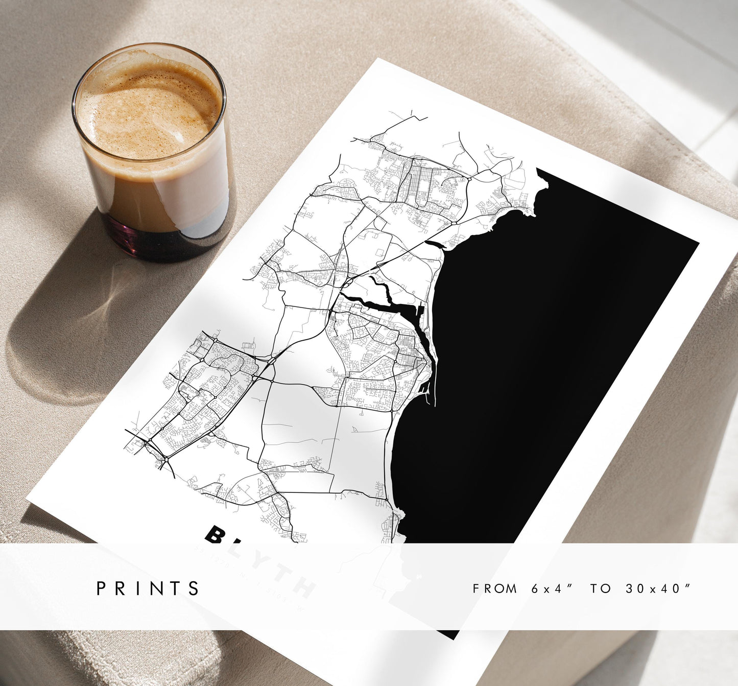 Blyth Map Print - Minimalist City Map Poster - Map Art - UK - Blyth Print - Blyth, Northumberland - Different Colours Available