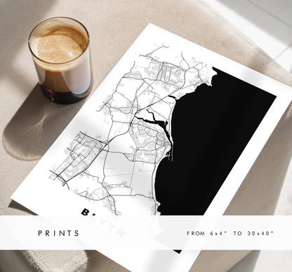 Blyth Map Print - Minimalist City Map Poster - Map Art - UK - Blyth Print - Blyth, Northumberland - Different Colours Available