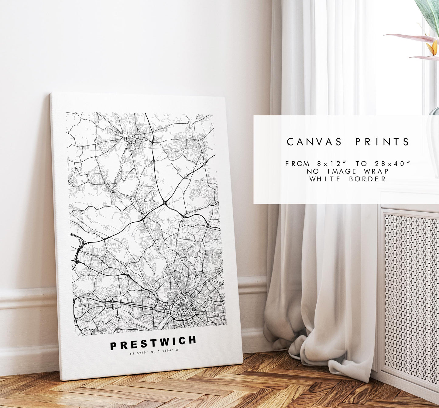 Prestwich Map Print - Minimalist City Map Poster - Map Art - UK - Prestwich Print - Prestwich, Manchester - Different Colours Available