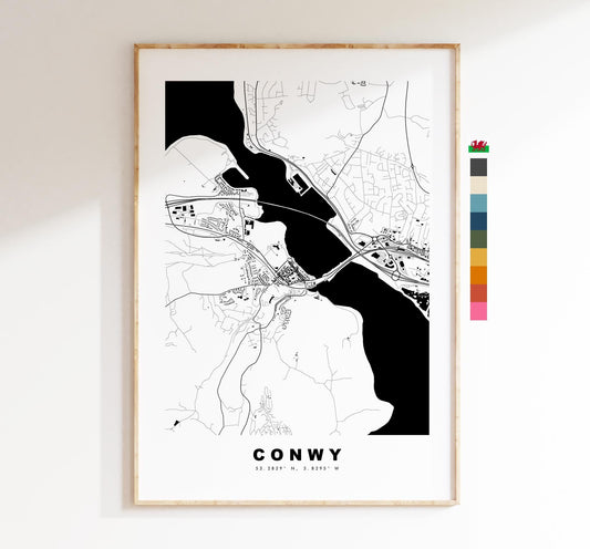 Conwy Map Print - Minimalist City Map Poster - Map Art - Wales - UK - Conwy Print - Conwy Poster - Different Colours Available