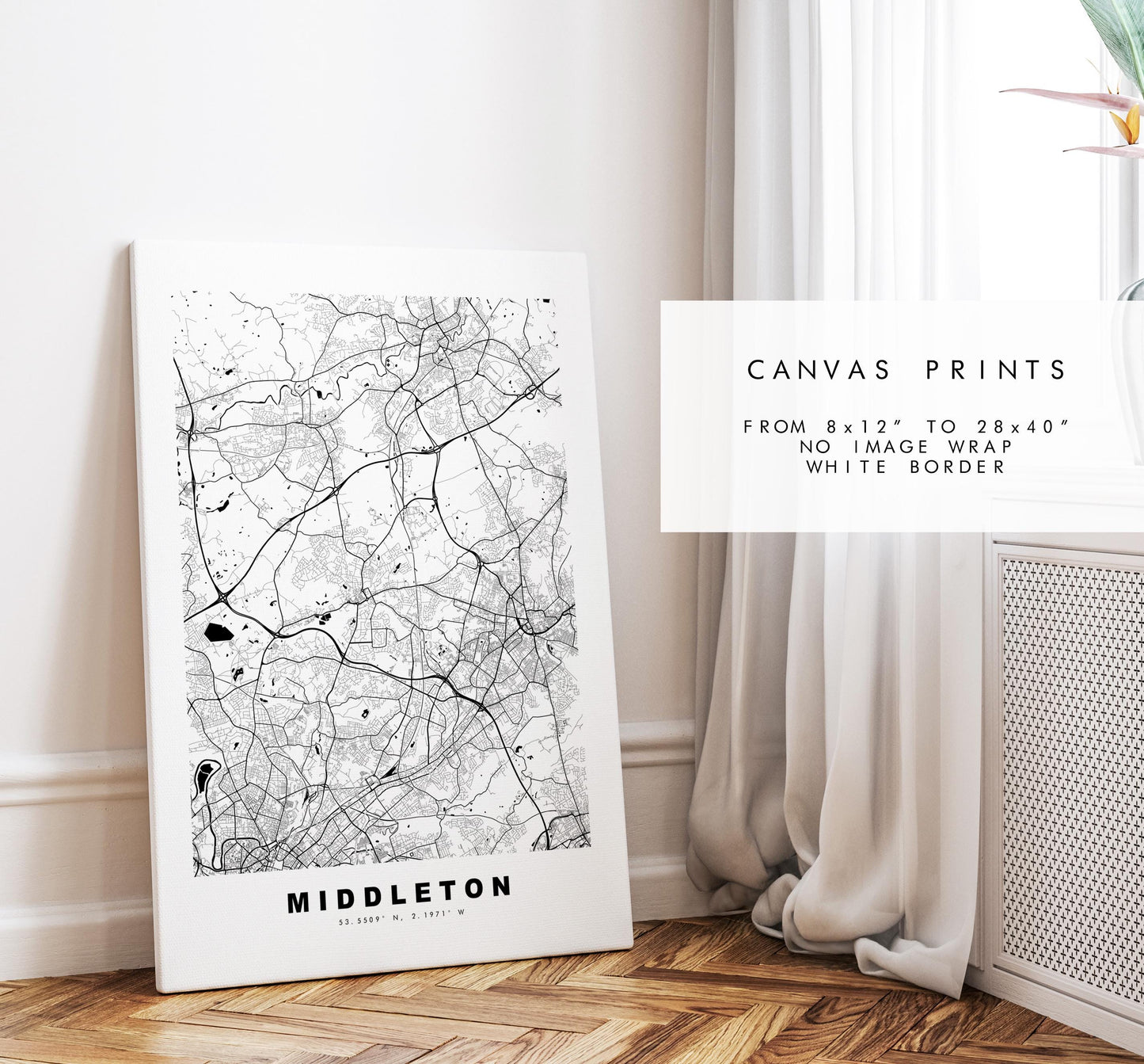Middleton Map Print - Minimalist City Map Poster - Map Art - UK - Middleton Print - Greater Manchester - Different Colours Available