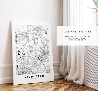 Middleton Map Print - Minimalist City Map Poster - Map Art - UK - Middleton Print - Greater Manchester - Different Colours Available