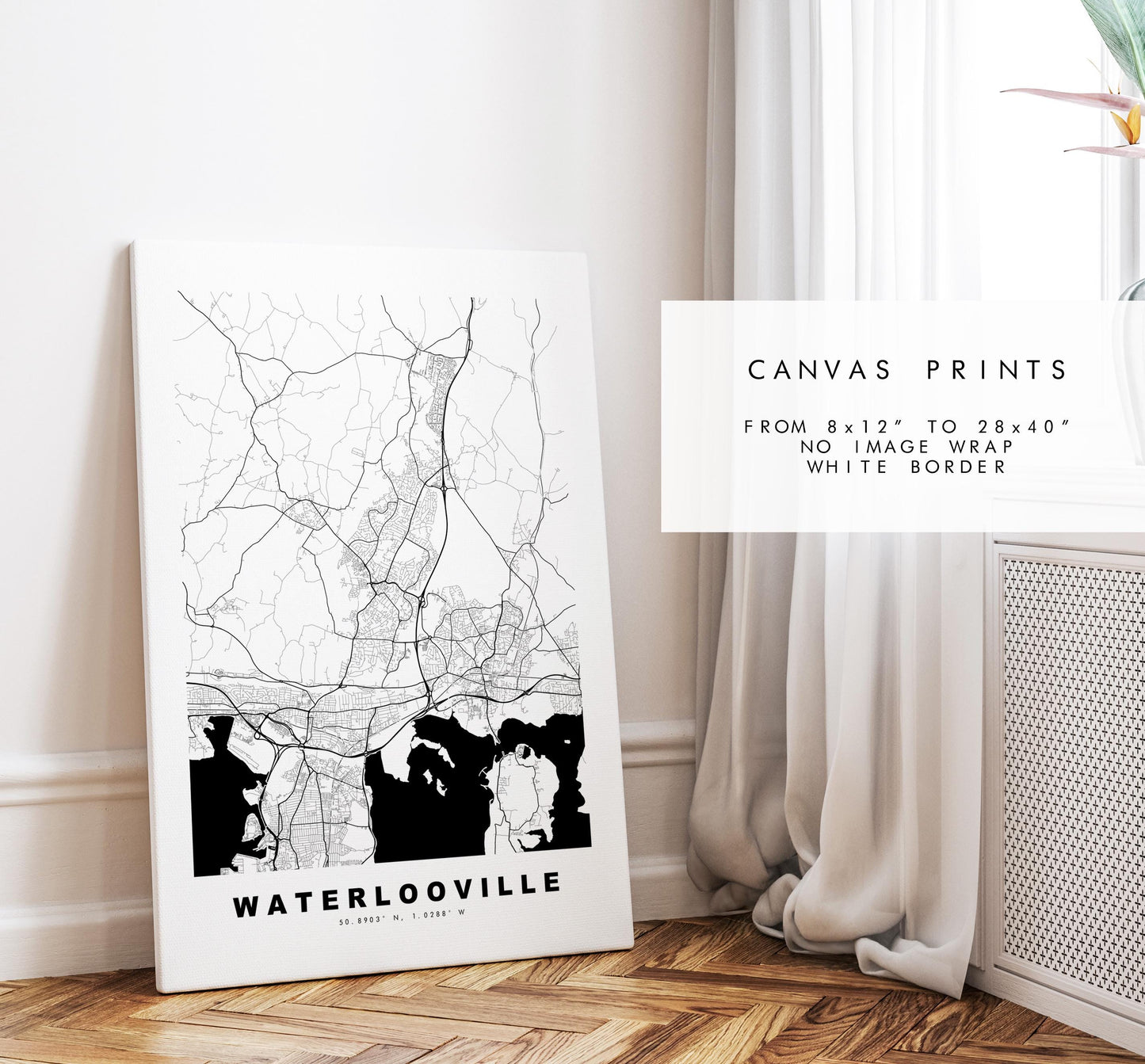 Waterlooville Map Print - Minimalist City Map Poster - Map Art - UK - Waterlooville Print - Hampshire - Different Colours Available