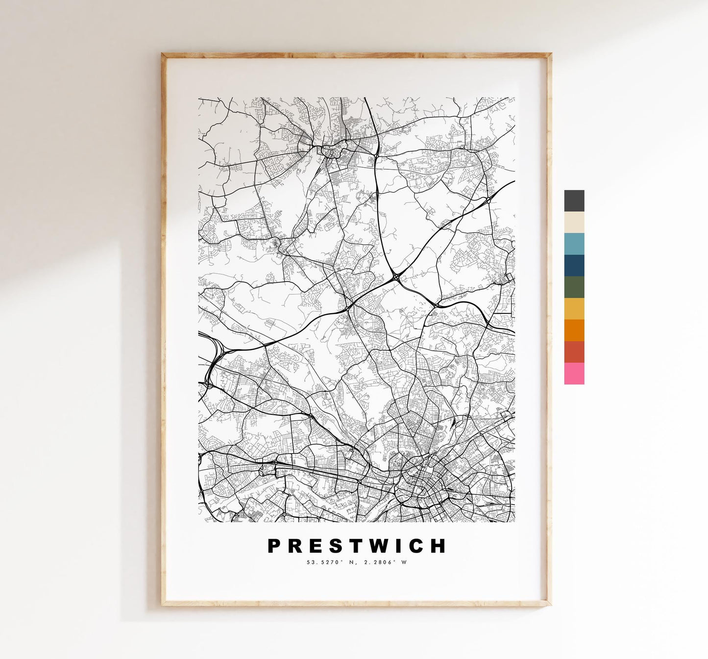 Prestwich Map Print - Minimalist City Map Poster - Map Art - UK - Prestwich Print - Prestwich, Manchester - Different Colours Available