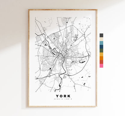 York Map Print - Minimalist City Map Poster - Map Art - UK - York Print - York Poster - Different Colours Available