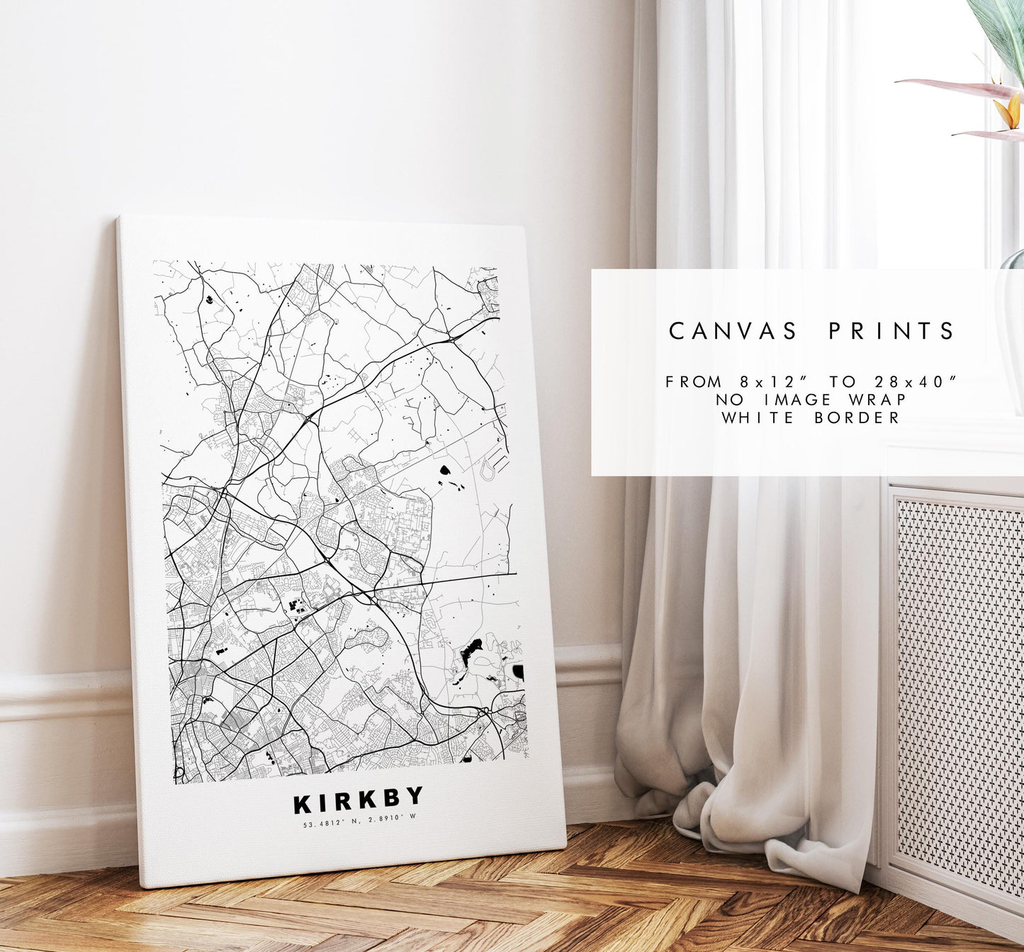 Kirkby Map Print - Minimalist City Map Poster - Map Art - UK - Kirkby Print - Kirkby, Merseyside - Different Colours Available