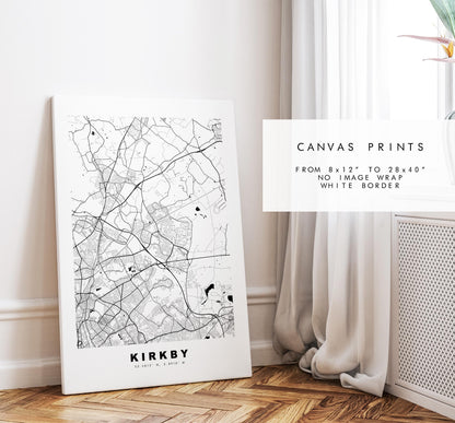 Kirkby Map Print - Minimalist City Map Poster - Map Art - UK - Kirkby Print - Kirkby, Merseyside - Different Colours Available