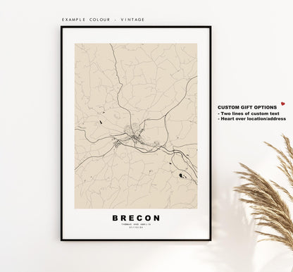 Brecon Map Print - Minimalist City Map Poster - Map Art - Wales - UK - Brecon Print - Brecon Poster - Different Colours Available