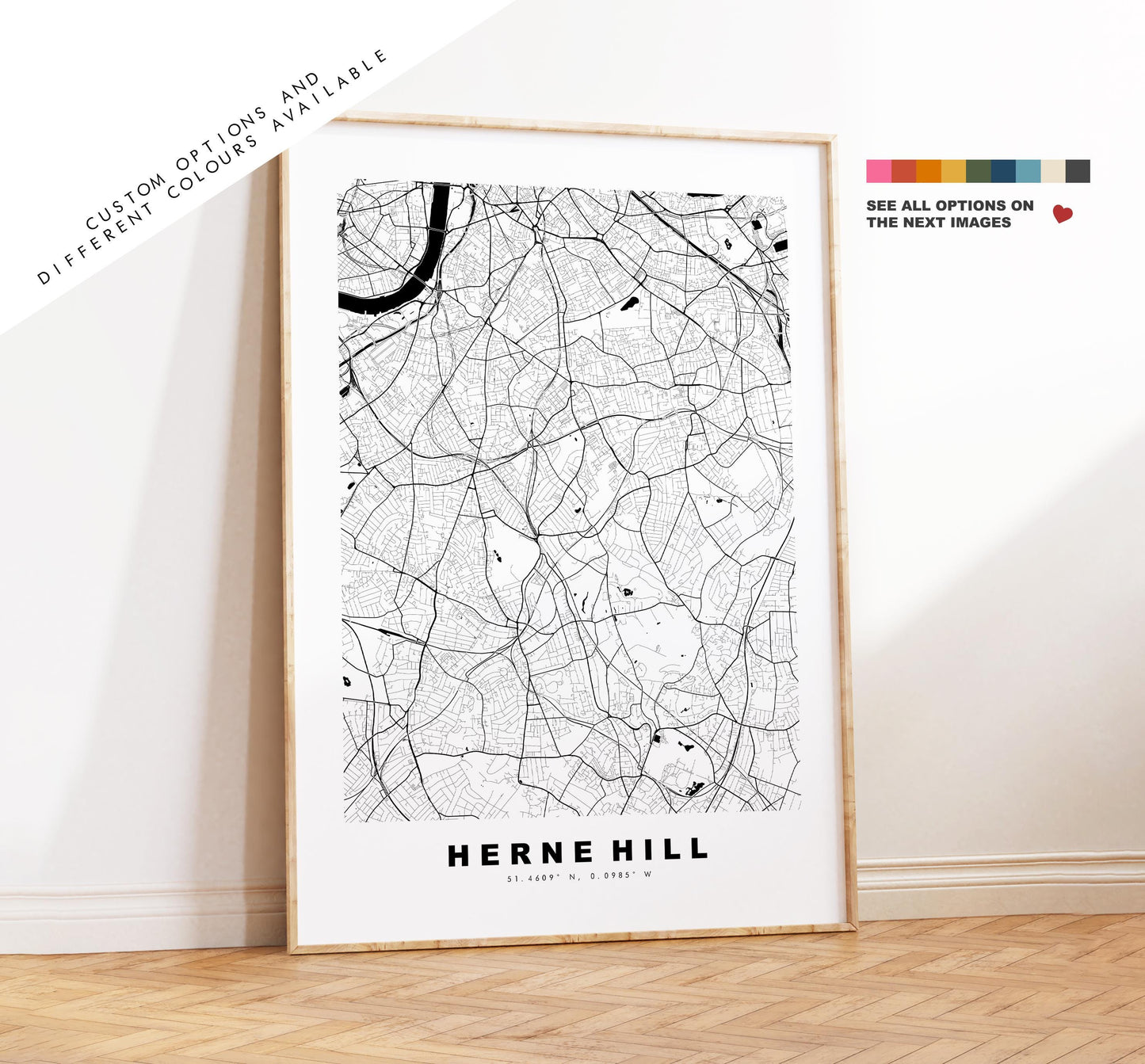 Herne Hill Map Print - Minimalist City Map Poster - Map Art - UK - Herne Hill Print - Herne Hill, London - Different Colours Available