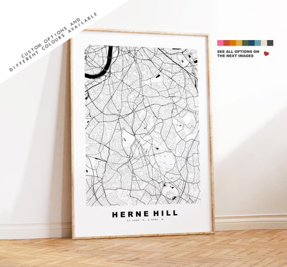 Herne Hill Map Print - Minimalist City Map Poster - Map Art - UK - Herne Hill Print - Herne Hill, London - Different Colours Available