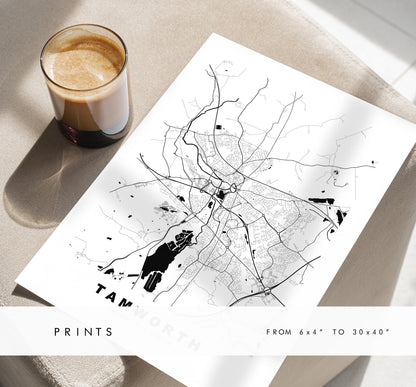 Tamworth Map Print - Minimalist City Map Poster - Map Art - UK - Tamworth Print - Tamworth Poster - Different Colours Available