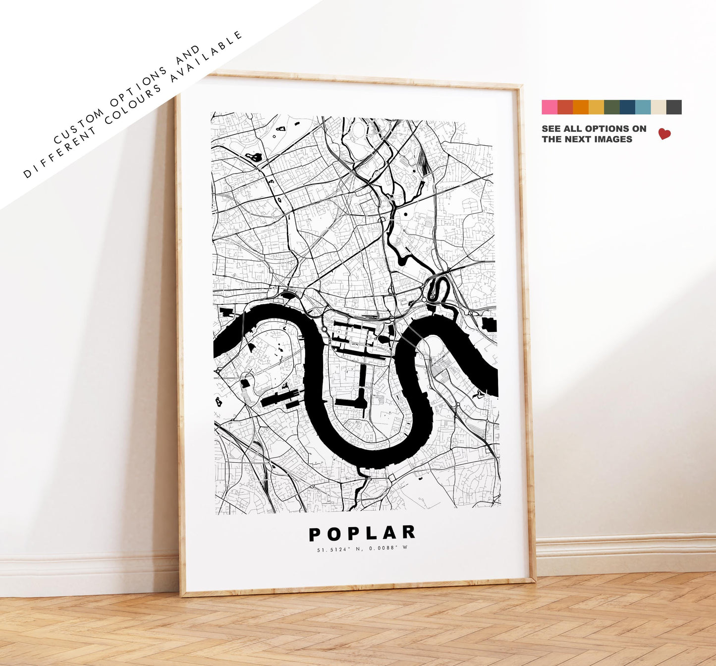 Poplar Map Print - Minimalist City Map Poster - Map Art - UK - Poplar Print - Poplar, London - Different Colours Available