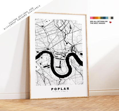 Poplar Map Print - Minimalist City Map Poster - Map Art - UK - Poplar Print - Poplar, London - Different Colours Available
