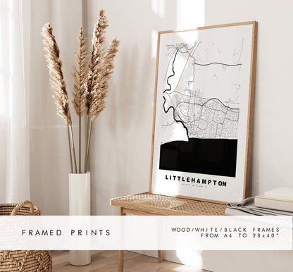 Littlehampton Map Print - Minimalist City Map Poster - Map Art - UK - Littlehampton - Littlehampton Poster - Different Colours Available