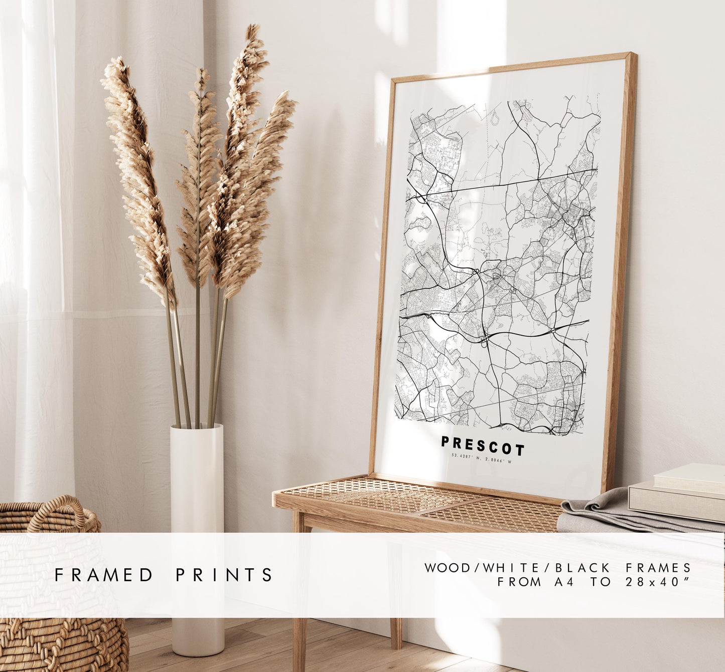 Prescot Map Print - Minimalist City Map Poster - Map Art - UK - Prescot Print - Prescot, Merseyside - Different Colours Available