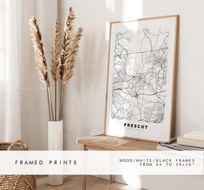 Prescot Map Print - Minimalist City Map Poster - Map Art - UK - Prescot Print - Prescot, Merseyside - Different Colours Available