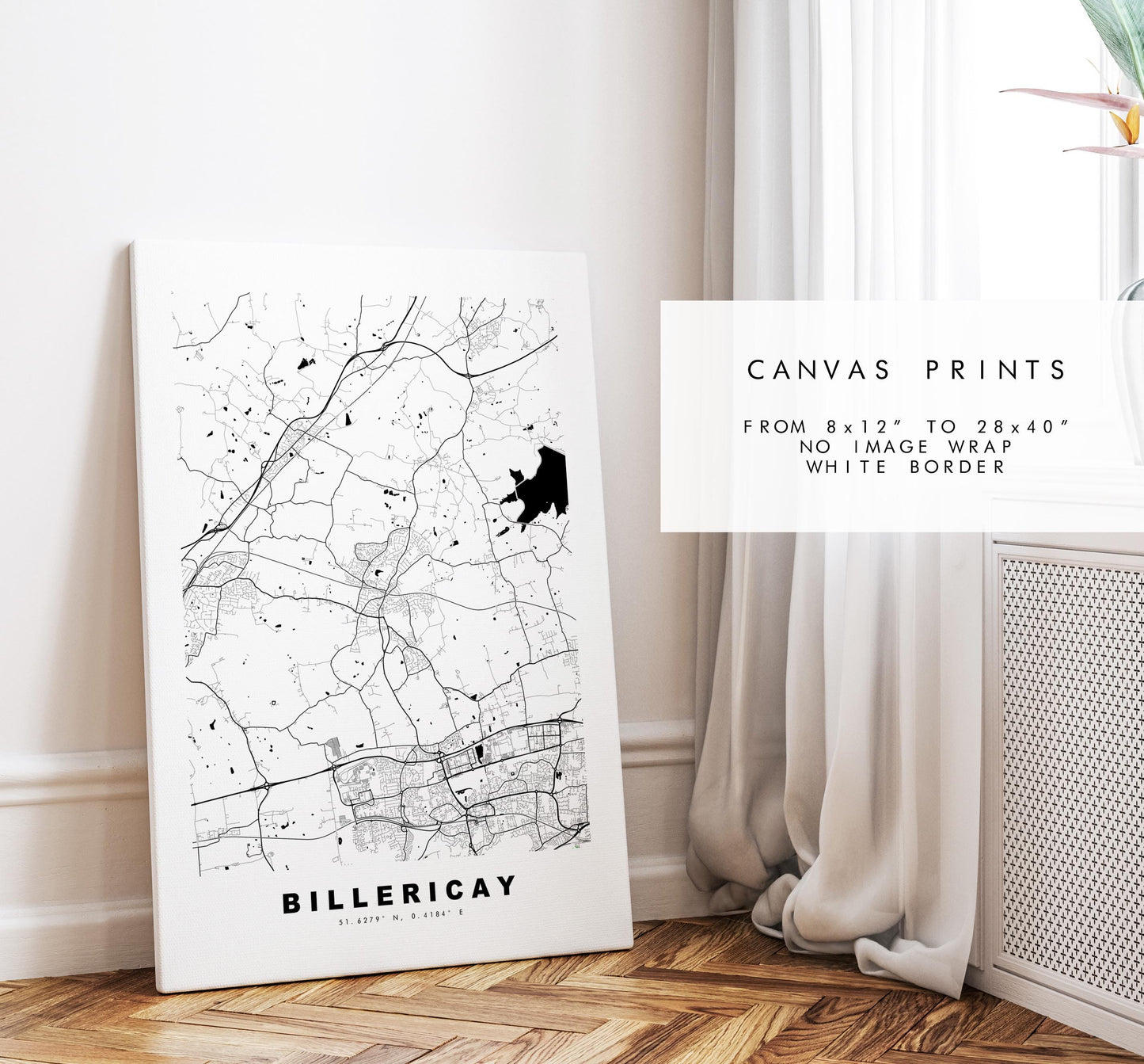 Billericay Map Print - Minimalist City Map Poster - Map Art - UK - Billericay Print - Billericay, Essex - Different Colours Available