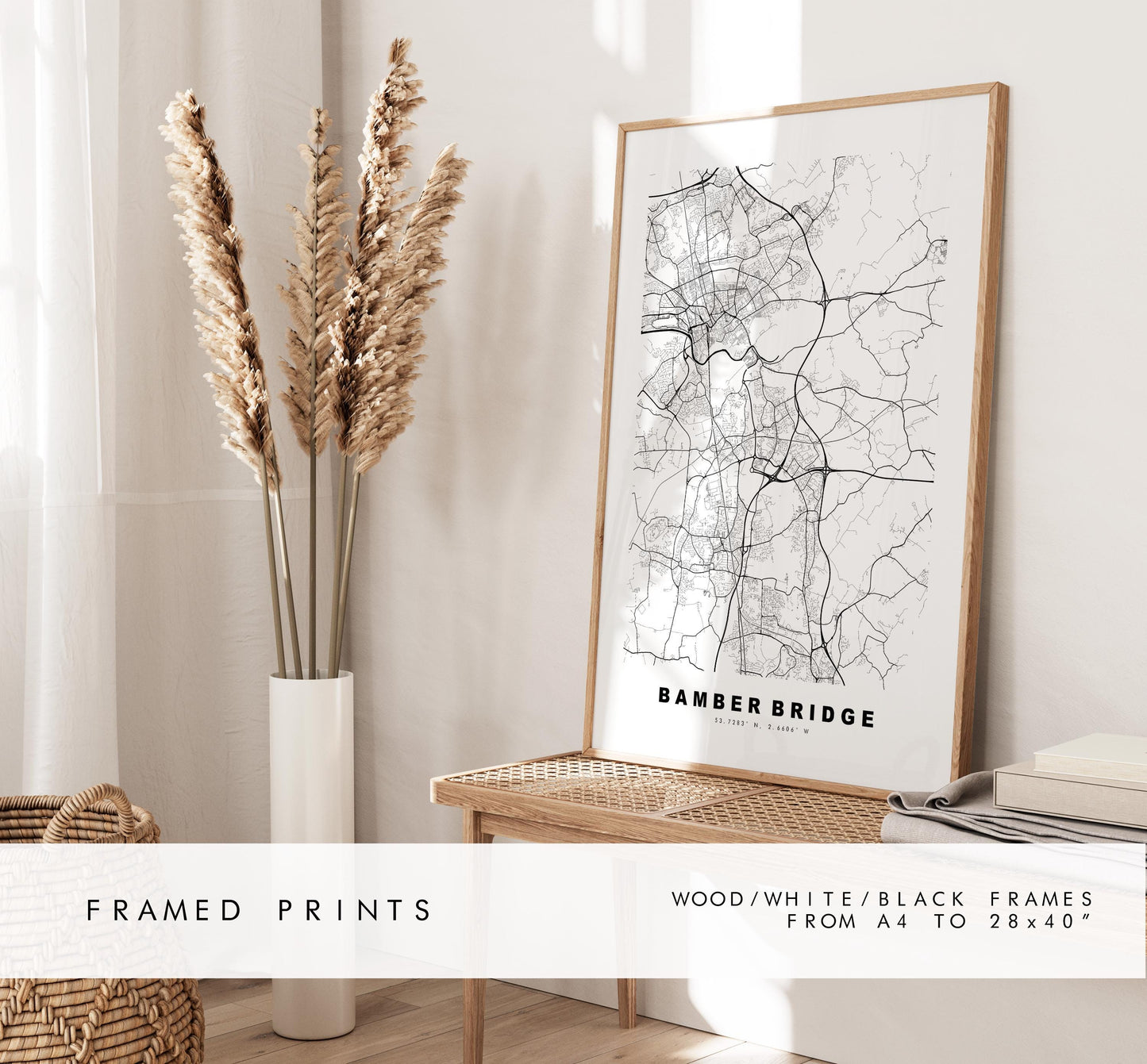 Bamber Bridge Map Print - Minimalist City Map Poster - Map Art - UK - Bamber Bridge Print - Lancashire - Different Colours Available