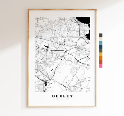Bexley Map Print - Minimalist City Map Poster - Map Art - UK - Bexley Print - Bexley, London - Different Colours Available