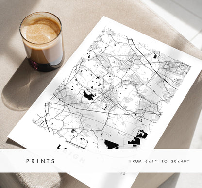 Leigh Map Print - Minimalist City Map Poster - Map Art - UK - Leigh Print - Leigh, Manchester - Different Colours Available