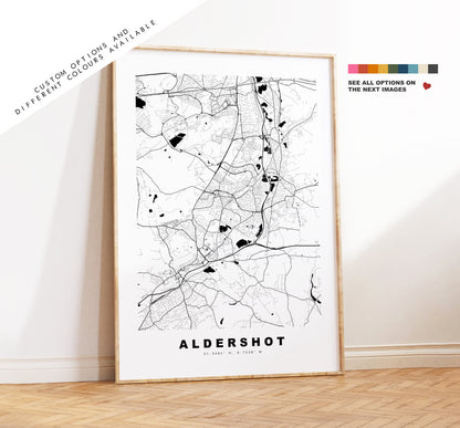 Aldershot Map Print - Minimalist City Map Poster - Map Art - UK - Aldershot Print - Aldershot Poster - Different Colours Available