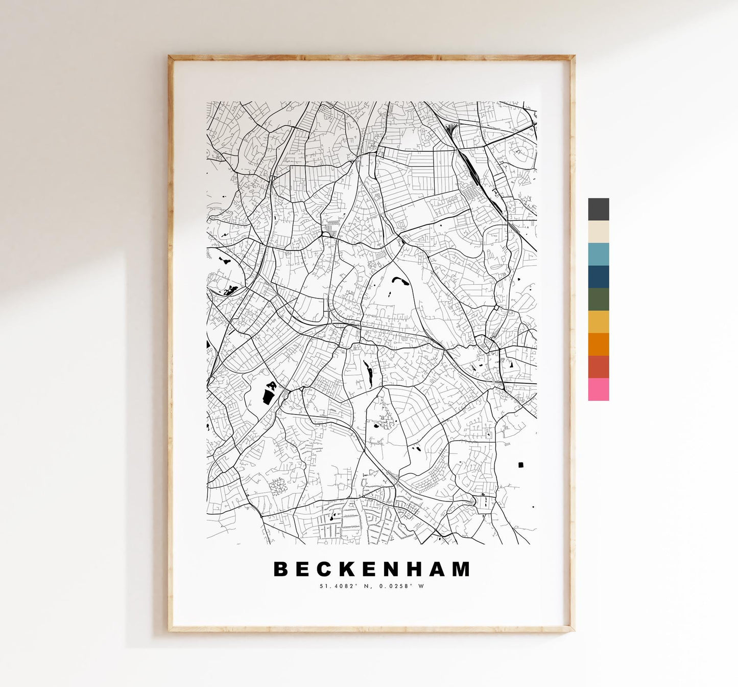 Beckenham Map Print - Minimalist City Map Poster - Map Art - UK - Beckenham Print - Beckenham, London - Different Colours Available