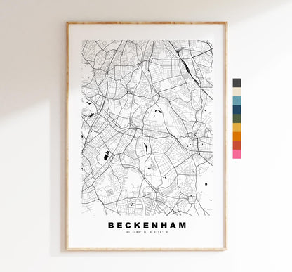 Beckenham Map Print - Minimalist City Map Poster - Map Art - UK - Beckenham Print - Beckenham, London - Different Colours Available
