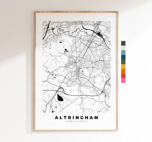 Altrincham Map Print - Minimalist City Map Poster - Map Art - UK - Altrincham Print - Altrincham Poster - Different Colours Available