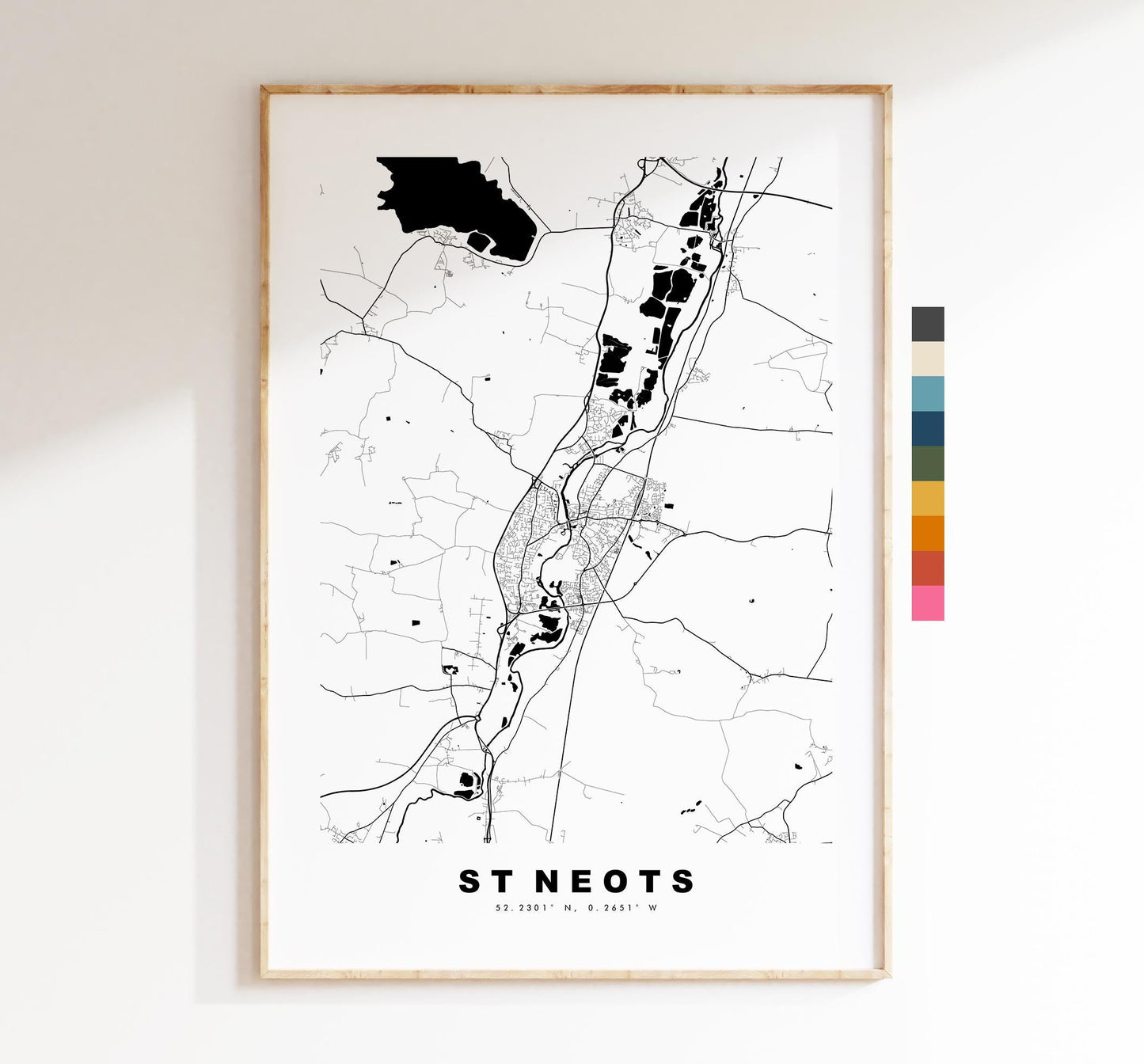 St Neots Map Print - Minimalist City Map Poster - Map Art - UK - St Neots Print - St Neots, Cambridgeshire - Different Colours Available