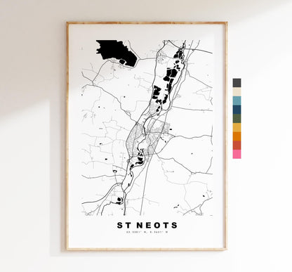 St Neots Map Print - Minimalist City Map Poster - Map Art - UK - St Neots Print - St Neots, Cambridgeshire - Different Colours Available