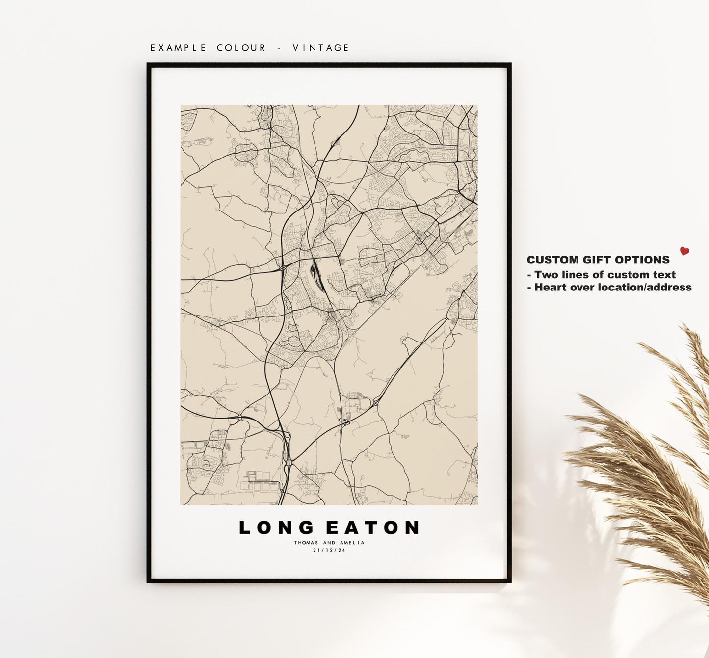 Long Eaton Map Print - Minimalist City Map Poster - Map Art - UK - Long Eaton Print - Nottinghamshire - Different Colours Available