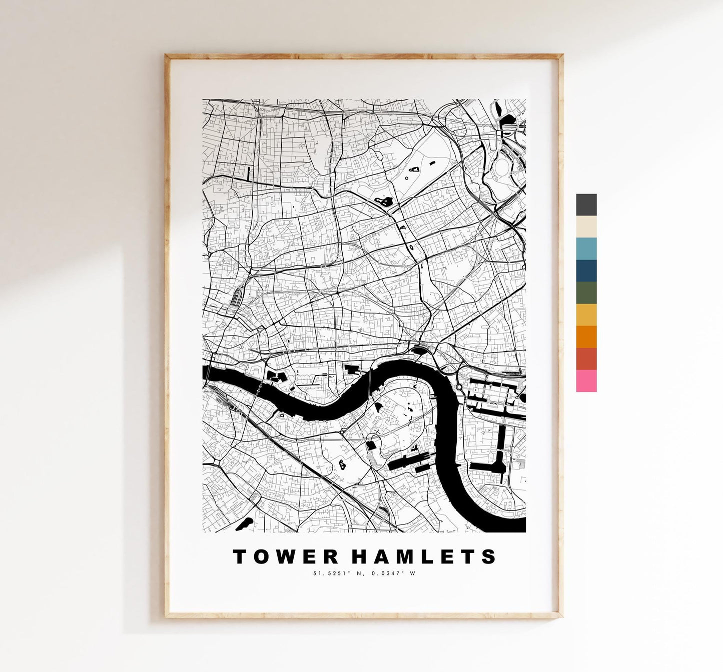 Tower Hamlets Map Print - Minimalist City Map Poster - Map Art - UK - Tower Hamlets Print - London - Different Colours Available