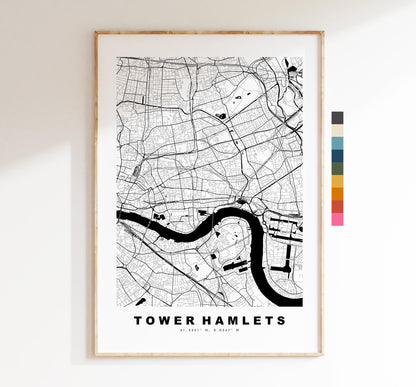 Tower Hamlets Map Print - Minimalist City Map Poster - Map Art - UK - Tower Hamlets Print - London - Different Colours Available