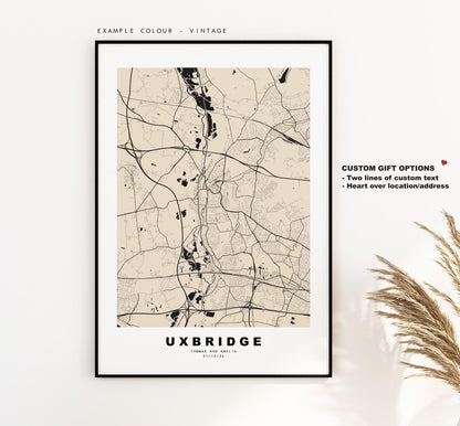 Uxbridge Map Print - Minimalist City Map Poster - Map Art - UK - Uxbridge Print - Uxbridge, London - Different Colours Available
