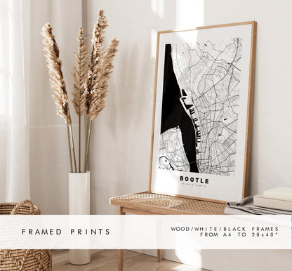 Bootle Map Print - Minimalist City Map Poster - Map Art - UK - Bootle Print - Bootle Poster - Different Colours Available