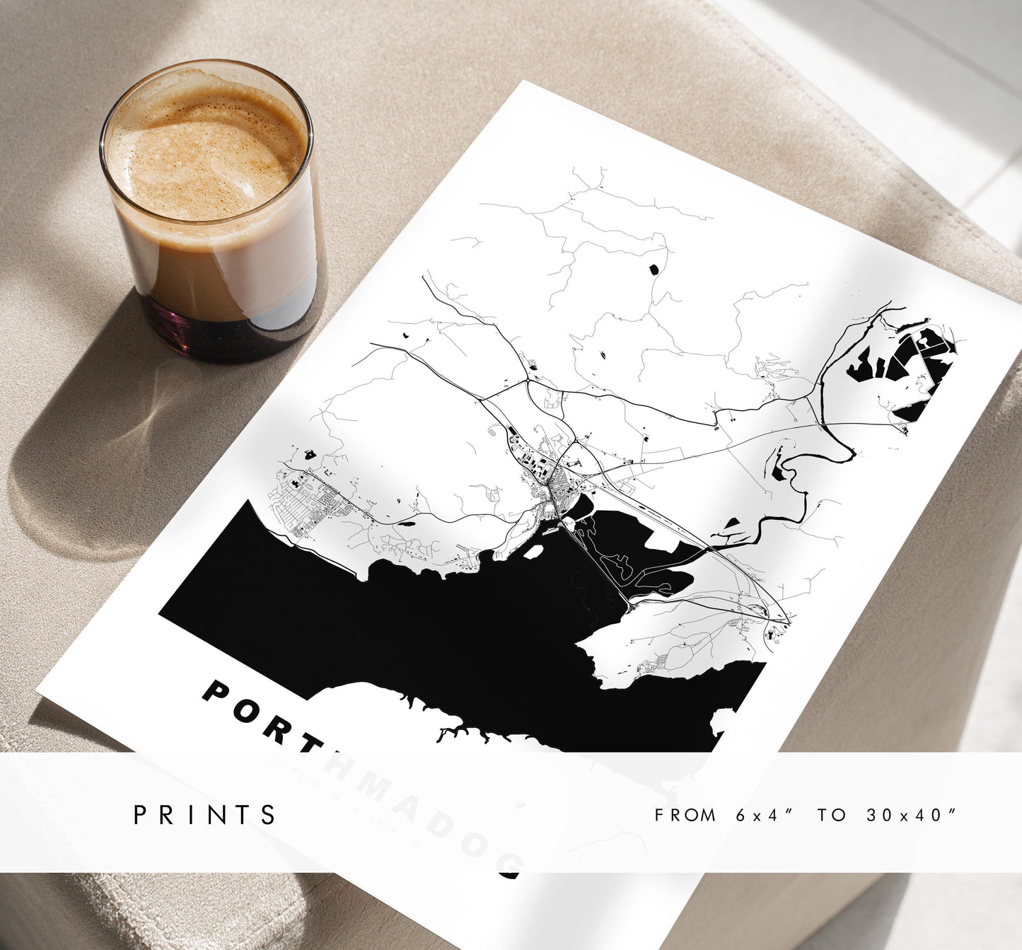 Porthmadog Map Print - Minimalist City Map Poster - Map Art - Wales - UK - Porthmadog Print - Porthmadog Poster - Different Colours Available