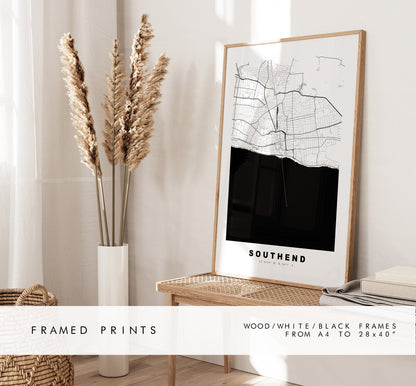 Southend Map Print - Minimalist City Map Poster - Map Art - UK - Southend Print - Southend on Sea Poster - Different Colours Available