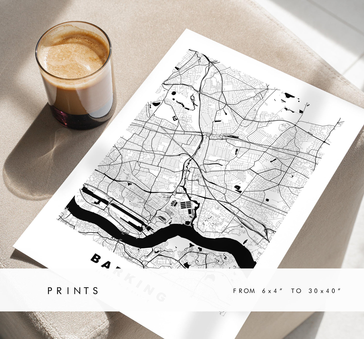 Barking Map Print - Minimalist City Map Poster - Map Art - UK - Barking Print - Barking, London - Different Colours Available