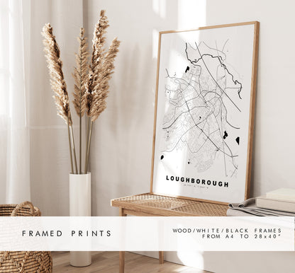 Loughborough Map Print - Minimalist City Map Poster - Map Art - UK - Loughborough Print - Loughborough Poster - Different Colours Available