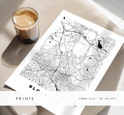 Bloxwich Map Print - Minimalist City Map Poster - Map Art - UK - Bloxwich Print - Bloxwich, West Midlands - Different Colours Available