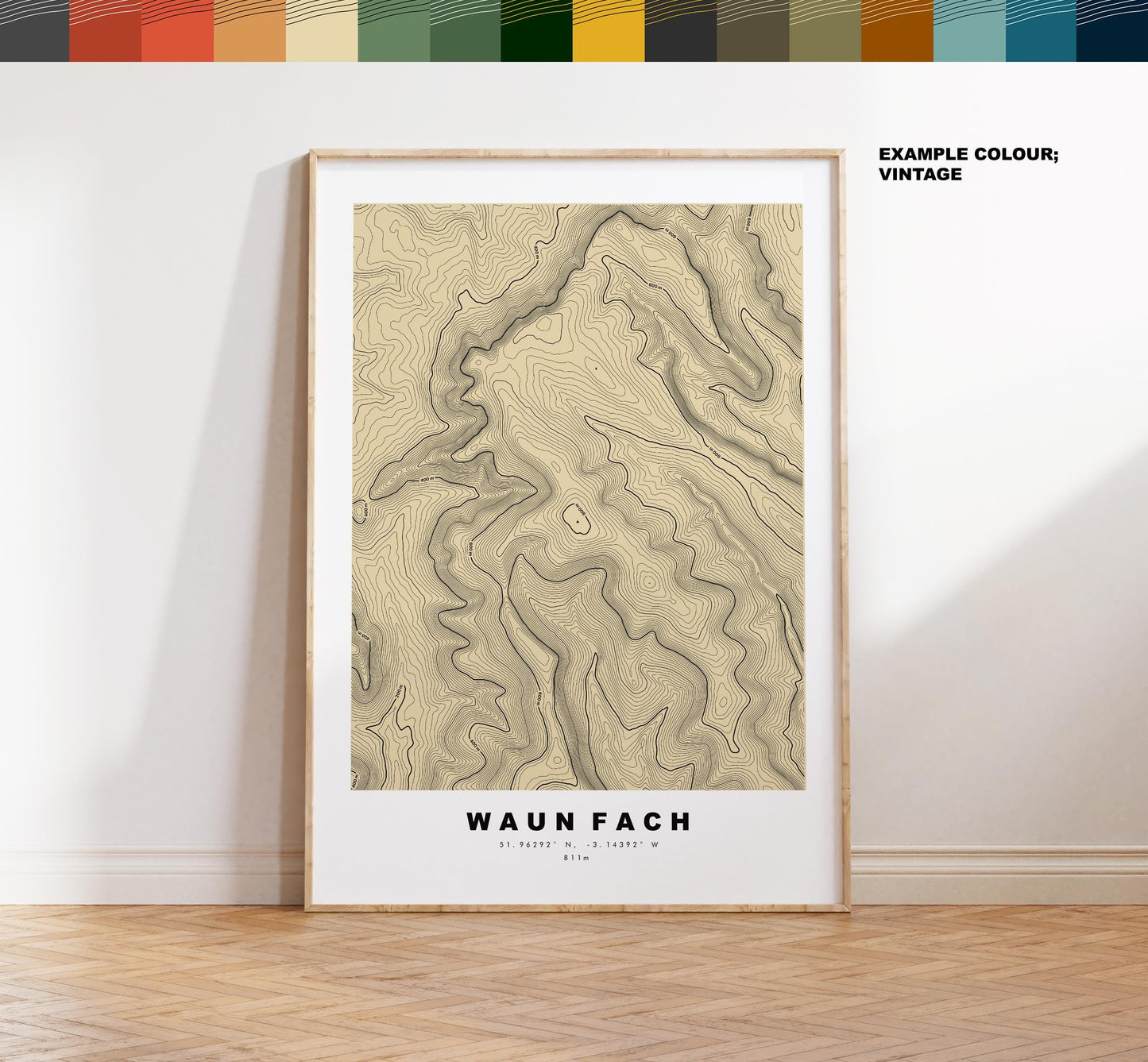 Waun Fach Print - Contour Map - Black Mountains - Wales - Topographic Map - Print - Poster - Wall Art - Waun Fach Poster - Map Print