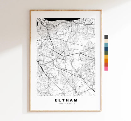 Eltham Map Print - Minimalist City Map Poster - Map Art - UK - Eltham Print - Eltham, London - Different Colours Available