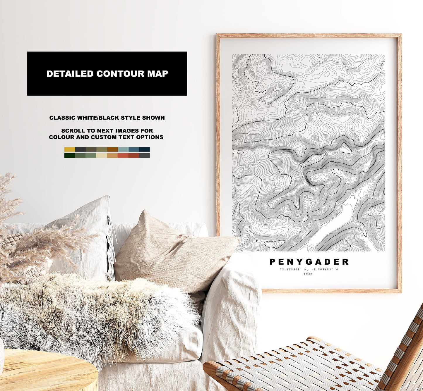 Penygader Print - Contour Map - Snowdonia - Wales - Topographic Map - Print - Poster - Wall Art - Penygader Poster - Cadair Idris