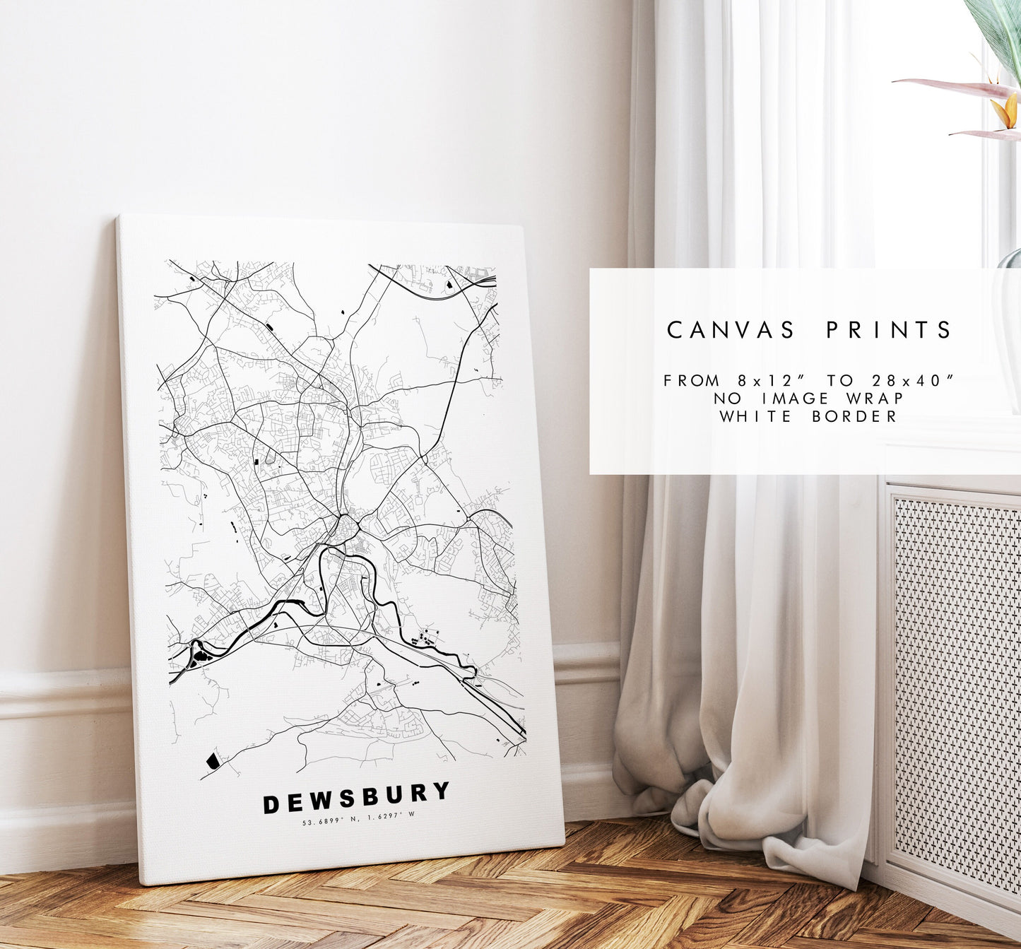 Dewsbury Map Print - Minimalist City Map Poster - Map Art - UK - Dewsbury Print - Dewsbury Poster - Different Colours Available