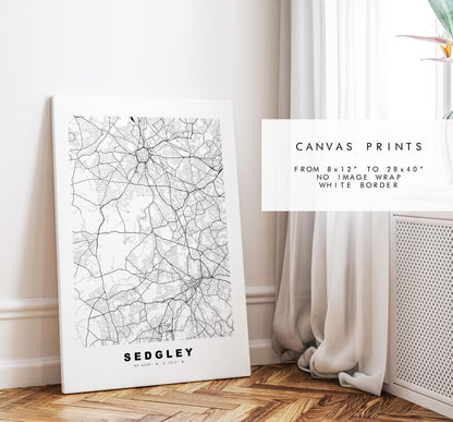 Sedgley Map Print - Minimalist City Map Poster - Map Art - UK - Sedgley Print - Sedgley, West Midlands - Different Colours Available