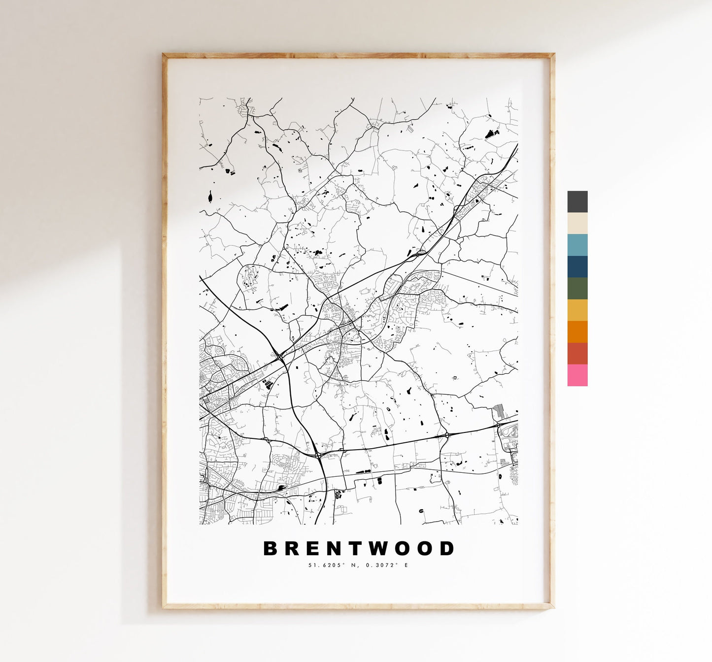 Brentwood Map Print - Minimalist City Map Poster - Map Art - UK - Brentwood Print - Brentwood Poster - Different Colours Available