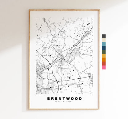 Brentwood Map Print - Minimalist City Map Poster - Map Art - UK - Brentwood Print - Brentwood Poster - Different Colours Available