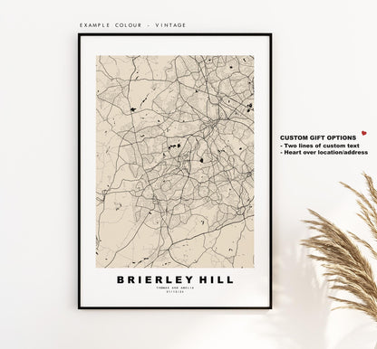 Brierley Hill Map Print - Minimalist City Map Poster - Map Art - UK - Brierley Hill Print - West Midlands - Different Colours Available